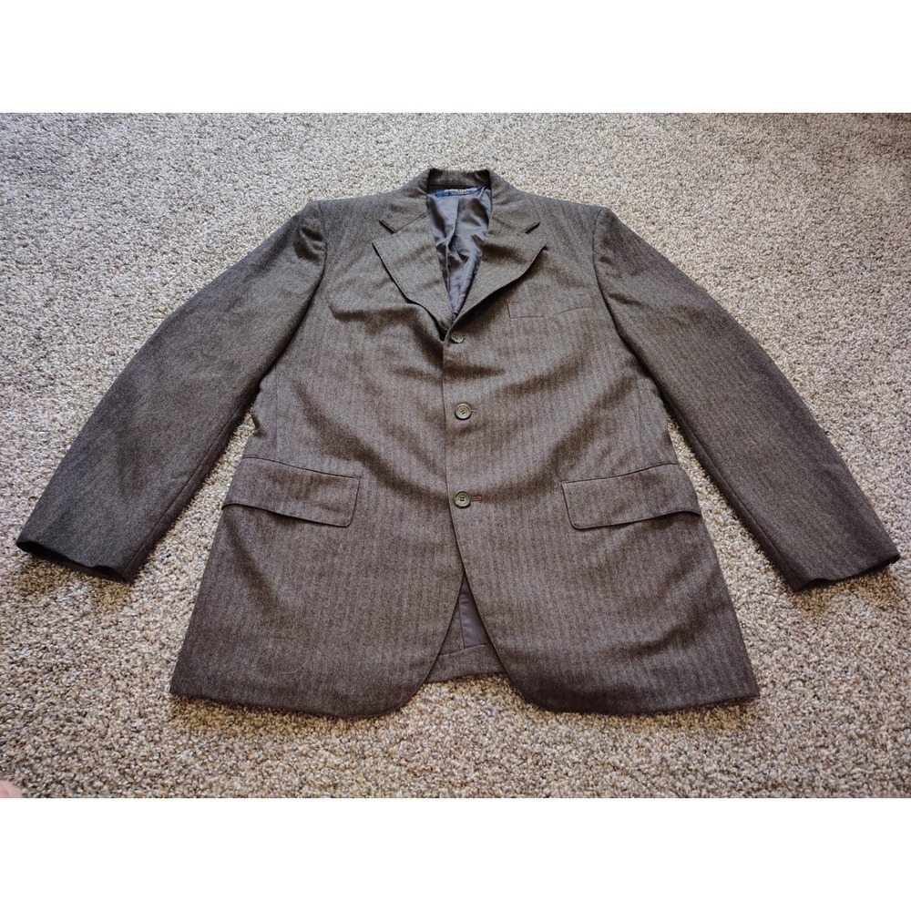 Brooks Brothers Mens Brown Herringbone 3-Button Sport Coat Blazer 42R Vintage